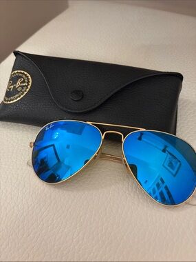 Ray-Ban Gold Frame Sunglasses with Blue Lenses